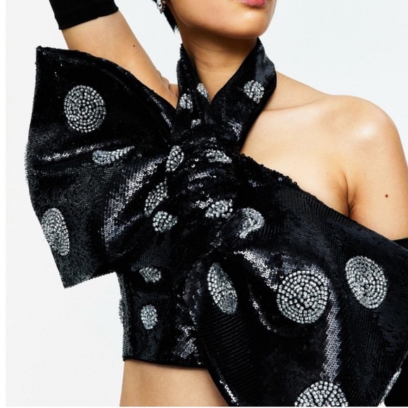 H&M Tops - H&M Collection Sequin Bow Top Black Size 4